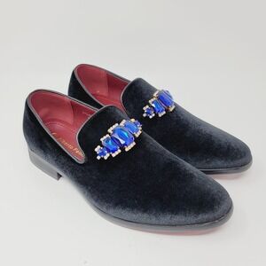 Alberto Fellini Mens Loafers Sz 6.5 Sparko Black Velvet Embellished Dress Shoes